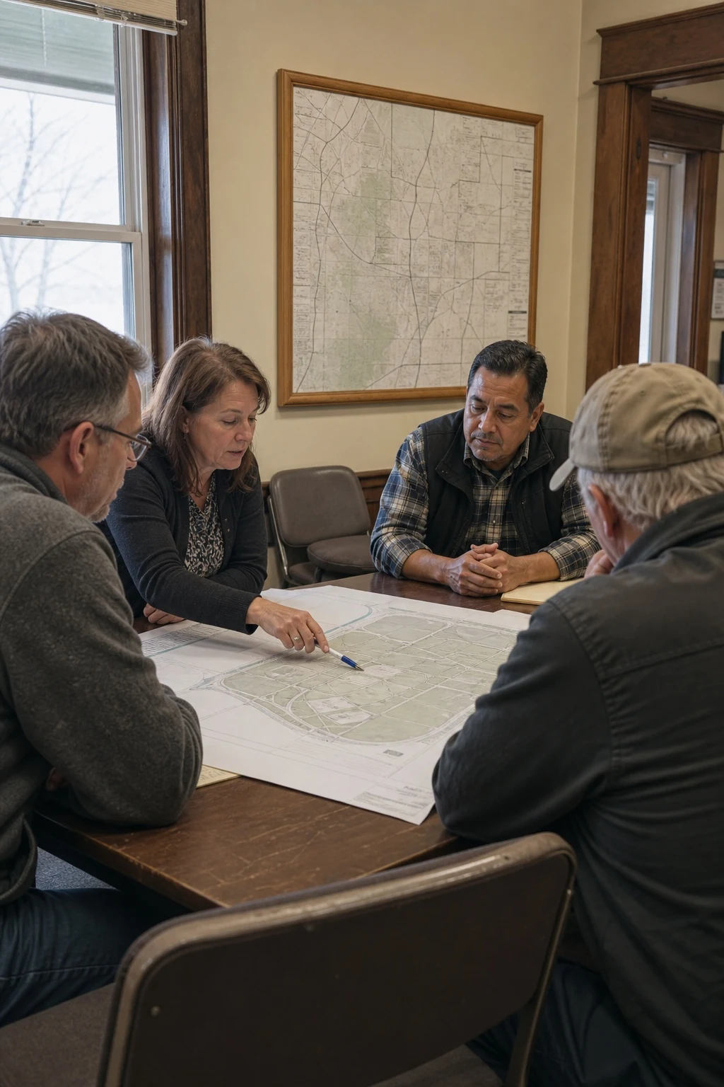 A group discussing a local site plan